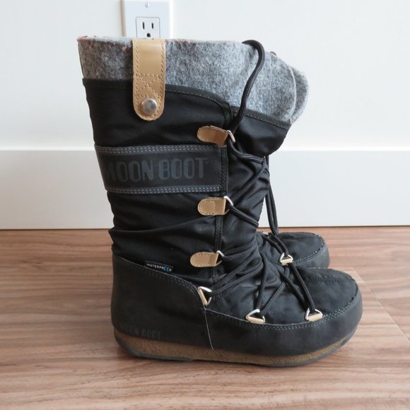 TECNICA ORIGINAL MOON BOOT W.E Monaco Felt Snow Boots in Black Women's Sz 7 - Picture 2 of 16